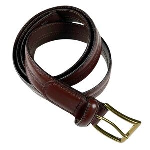 Men's Genuine Leather Brown Belt Goldtone Buckle Adjustable 38.12" - 42.25"